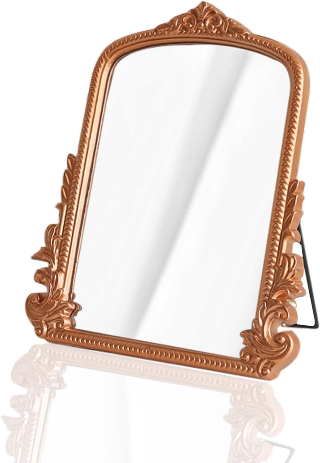 Vintage Vanity Makeup Desk Mirror，Antique Traditional Chic Arch Table Mirror Gold，Decor Wood Framed Small Standing Carved Arendahl Mirror for Living Room,Bedroom,Tabletop 11.8" X 9.6"