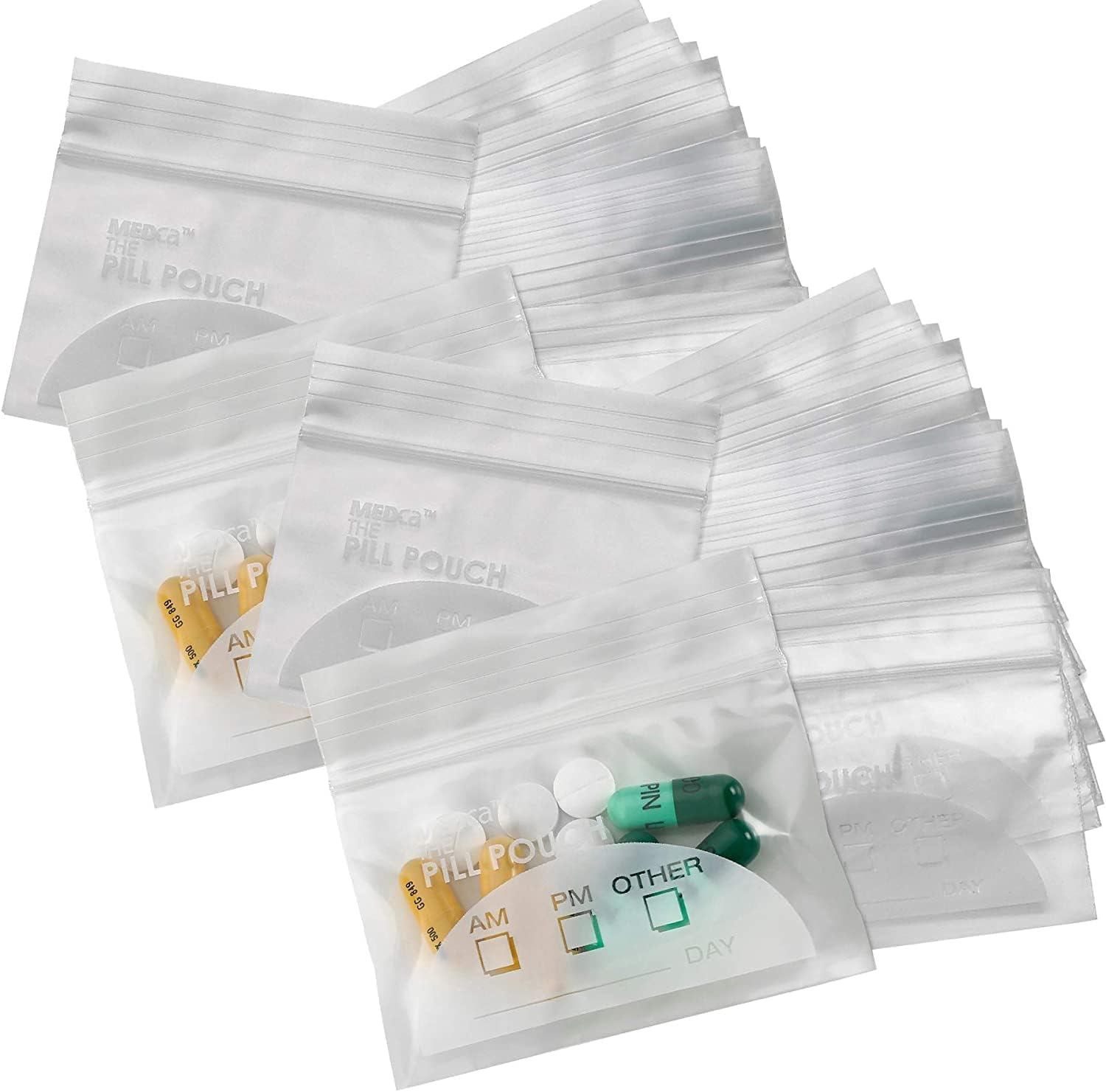 Pill Pouch Bags - (Pack of 250) 3" X 2.75" - BPA Free, Poly Bag Disposable Zipper Pills Baggies, Daily AM PM Travel Medicine Organizer Storage Pouches, Best Clear Reusable with Write-On Labels image number 2