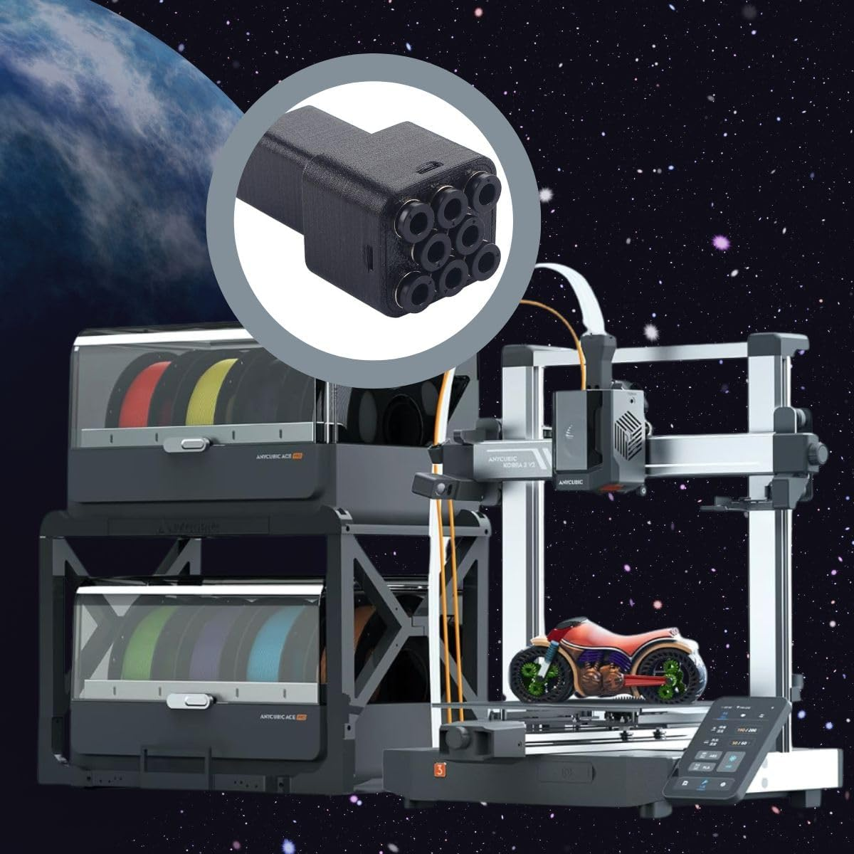 For Anycubic 8 Colors Filament Hub 8-In-1, Filament Hub Compatible with Kobra 3/3 MAX/S1 PRO, 8-Color Compatibility, Tangle-Free Guide Channels, Smooth Feeding, Space-Saving Filament Organizer Part