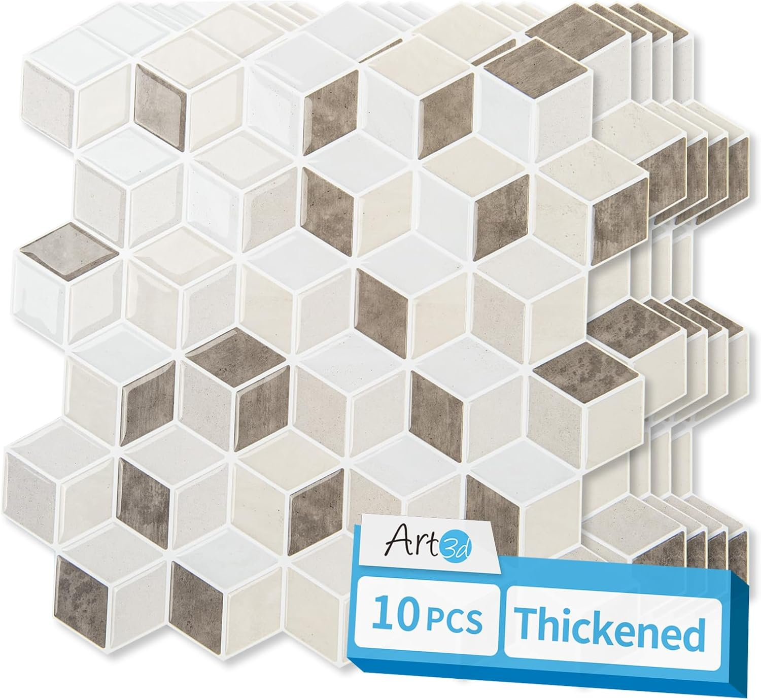 Art3D 10-Sheet Peel and Stick Backsplash Tiles, 30X30 CM Self-Adhesive 3D Wall Tiles for Kitchen, Bathroom, Countertop - Thickened Waterproof Design (Light Brown)