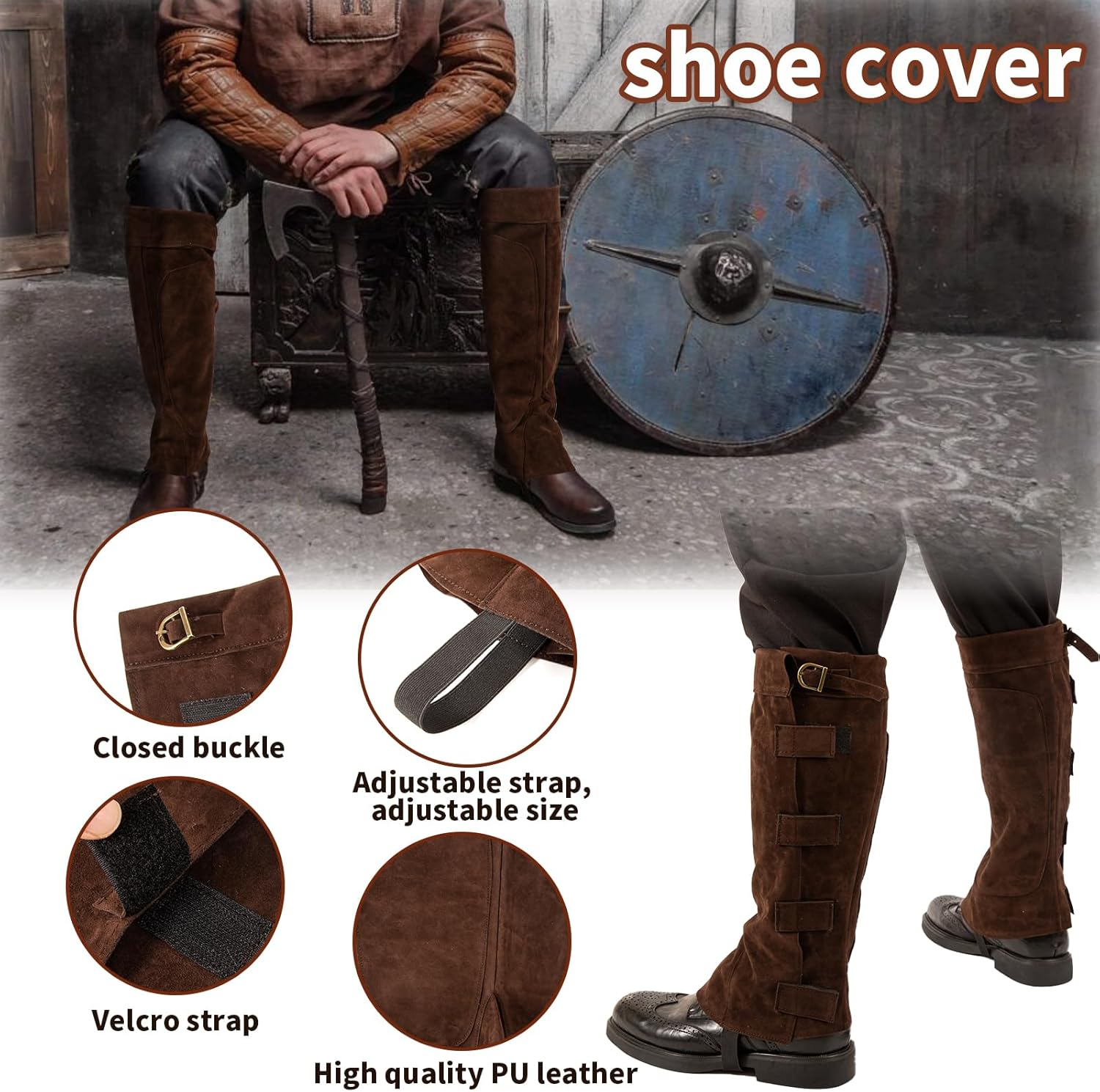 Renaissance Boots Covers, Men'S Medieval Boot Covers, Pirate Costume Boots Cover, Faux Leather Steampunk Shoes Cover,Viking Jedi Warrior Knight Armor Leg Gaiters Cosplay Accessary image number 3