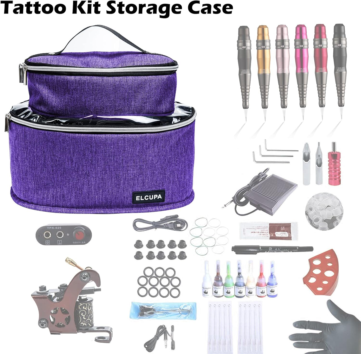 ELCUPA Tattoo Kit Carrying Case, Purple, Padded Interior, 6" Height, 8.5" Middle Compartments, Multiple Pockets, Easy Carry, Service Guarantee image number 1