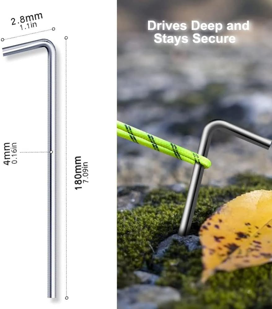 Tent Pegs 10Pcs 18Cm Metal Heavy Duty Tent Hooks Camping Pegs Steel Tent Ground Pegs for Tarpaulin Football Net Marquees Hiking Traveling Beach and Outdoor