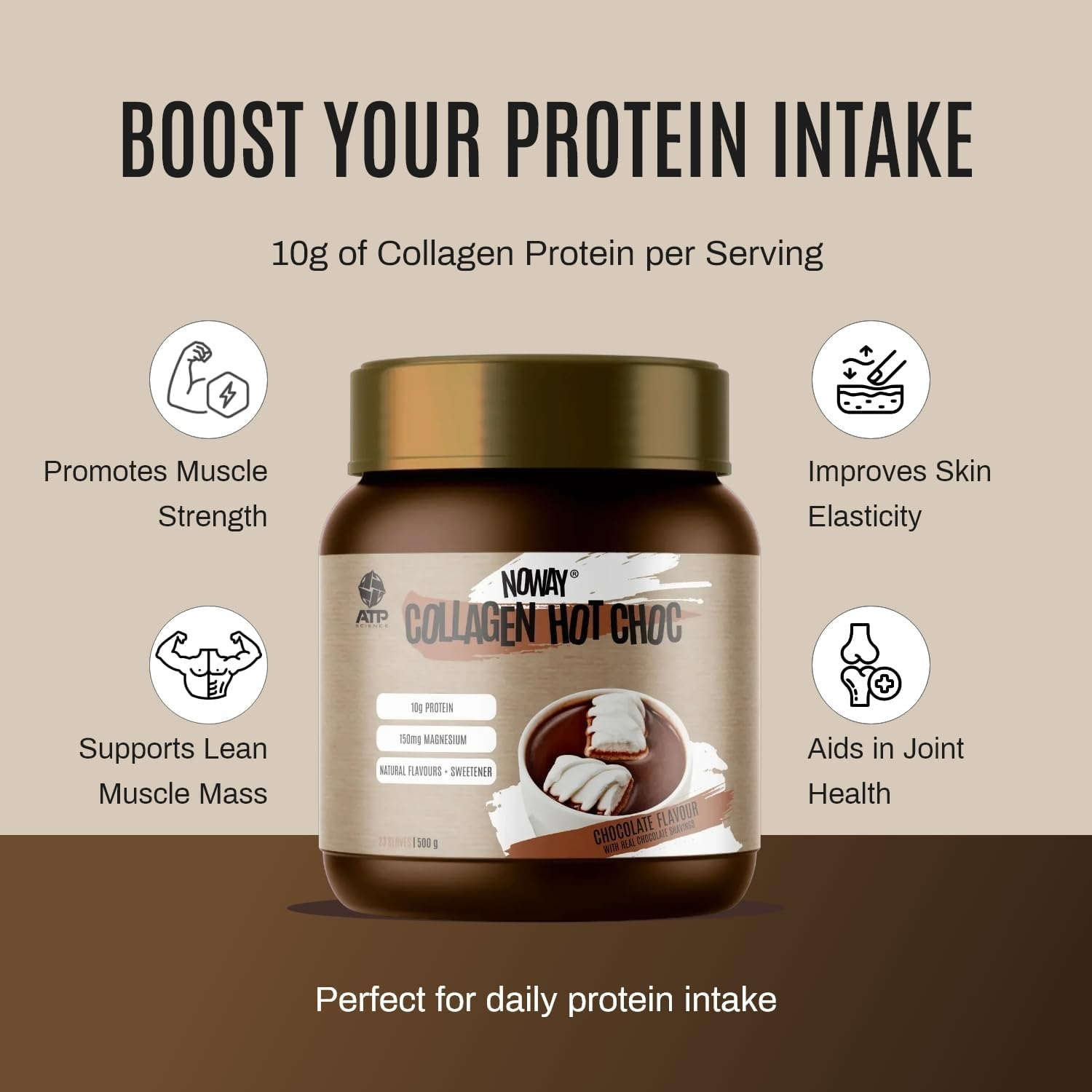 NOWAY Collagen Hot Chocolate Powder, No Sugar, Rich Chocolate Flavour with Collagen and Magnesium, Ideal for Anytime Indulgence, 500G image number 4