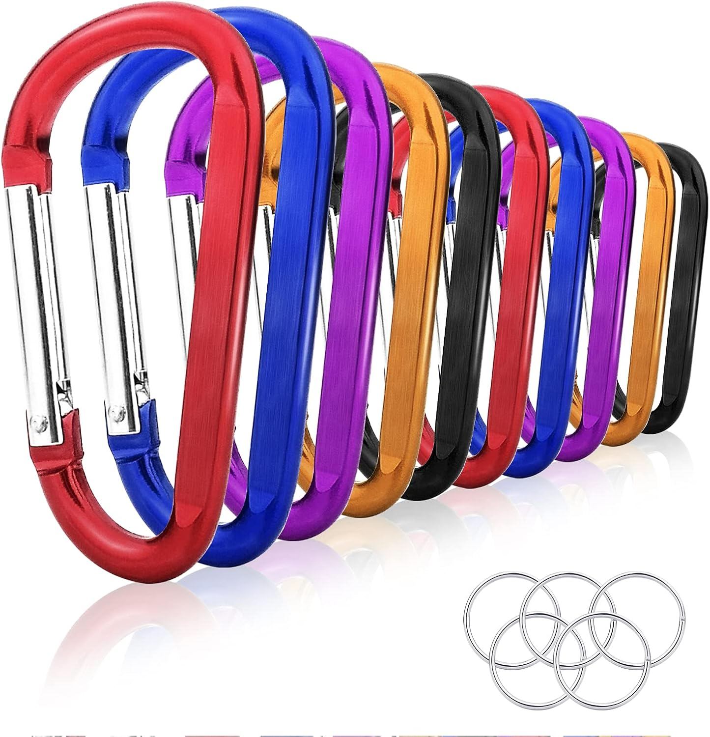 10 Pack 3'' Aluminum Spring Snap Hook Carabiner D Ring Carabiner Clip Camping Accessories Fishing Hiking Traveling and Keychain Craebuer, Colour, 3 image number 5