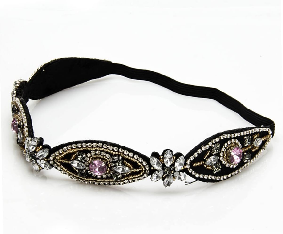 KALLORY Handmade Rhinestone Beaded Elastic Headband for Women Girls Crystal Hairband Women Hair Hoop for Casual Outings and Parties image number 5