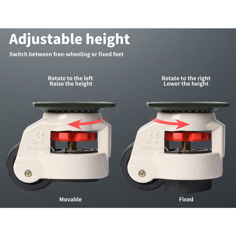 4 Pieces/Set GD-80F Leveling Casters Swivel Workbench Adjustable & Retractable Wheels for Home Furniture Cart image number 3