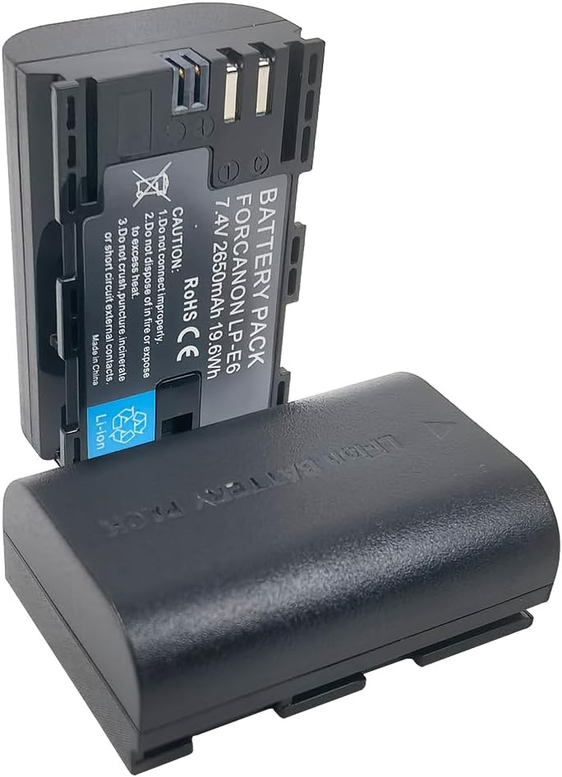 2X 2650Mah Battery Pack for Canon LP-E6N LP-E6 LPE6N LPE6 LC-E6E, EOS 5D Mark II,5D Mark III,5DS, 6D 7D 60D 60Da 70D 80D 90D,7D Mark II,7D Mark III,XC10,XC15 Digital SLR Camera image number 2