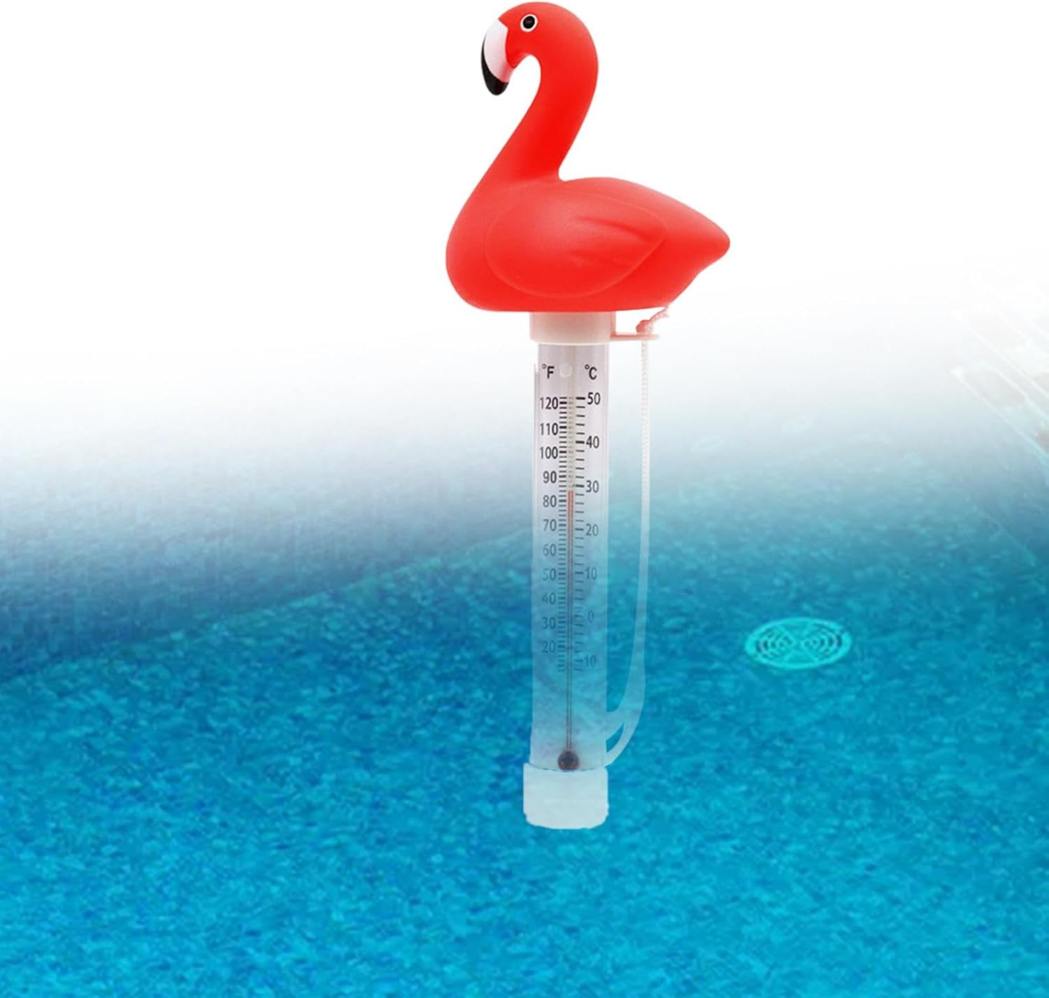 Fenteer Floating Pool Thermometer,Flamingo Gauge Easy to Read SPA Water Thermometer with String for Shower, Fishing Pond, Ice Bath