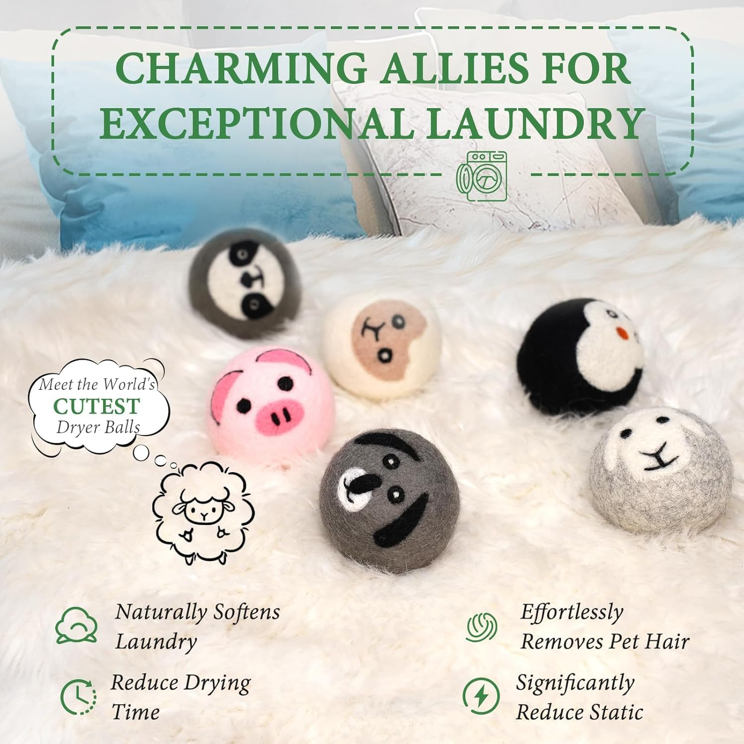 Wool Dryer Balls XL (6 Pack) &ndash; Eco-Friendly Reusable Laundry Balls, Softens Naturally & Reduces Drying Time with Storage Bag image number 4