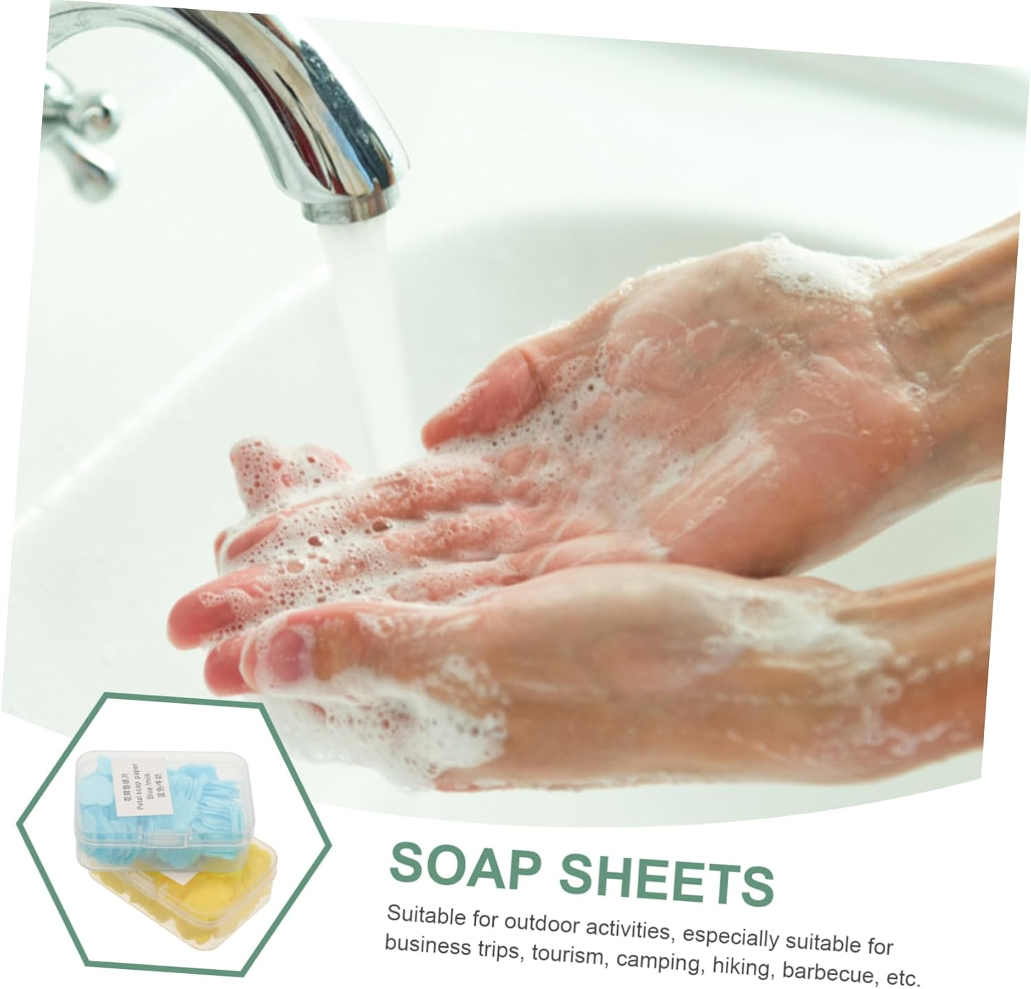 BRIGHTFUFU Travel Portable Hand Tablets Soap Flakes Hand Soap Refill Sink Caddy Container Soap Bag Travel Bottles for Toiletries Soap Dish Drainer Dispenser Soap Paper image number 5