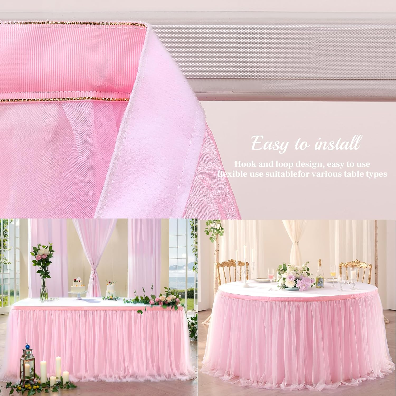 Suppromo 9Ft Pink Tulle Table Skirt for Rectangle Tables or round Tables Tutu Table Cloths for Princess Baby Shower Girl Birthday Party Cake Dessert Decorations(L9(Ft)*H 30In, Pink) image number 6