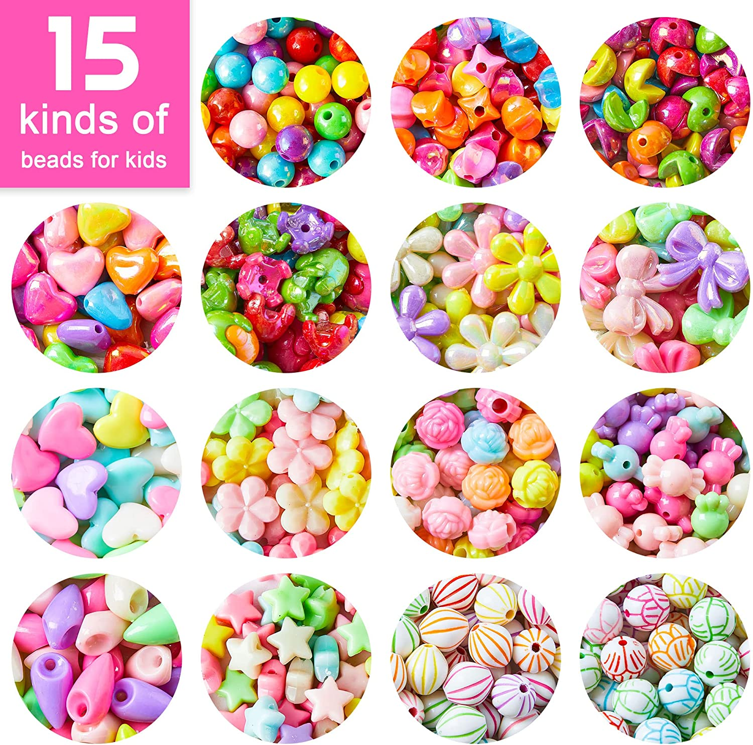 Beads for Kids Crafts, 1100 Jewelry Making Bead Kit Includes Scissor, String, Instruction and Accessories for Bracelet Making, Toys for Girls by Inscraft image number 2