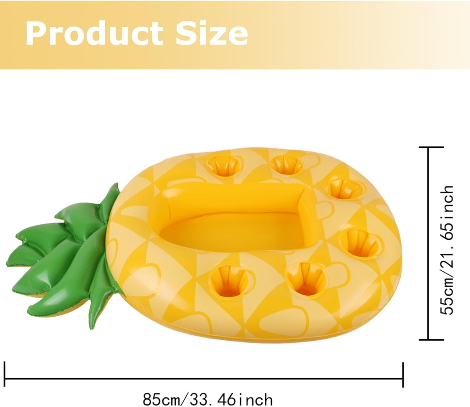 Drink Floaties for Pool, Pineapple Inflatable Drink Holder, 33.5X21.7 PVC Floating Pool Tray with Cup Holders, Portable Floating Drink Holder image number 1