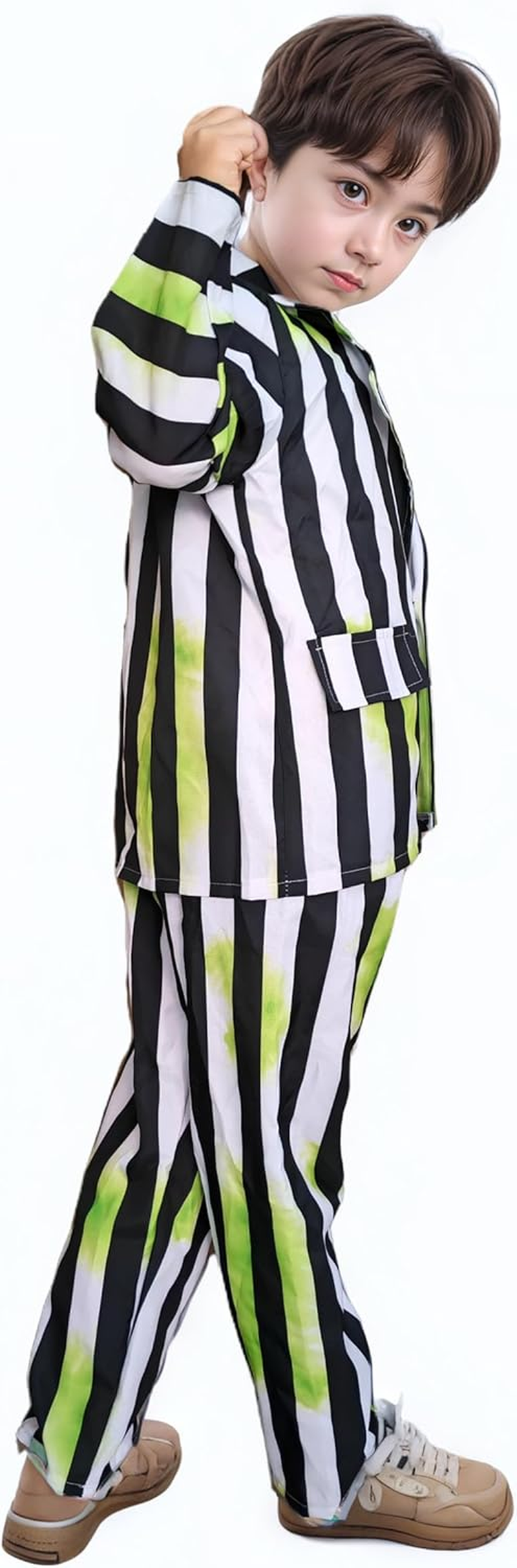 Beetlejuice Costume Kids Black and White Striped Suit Halloween Costumes Jacket Pants image number 6