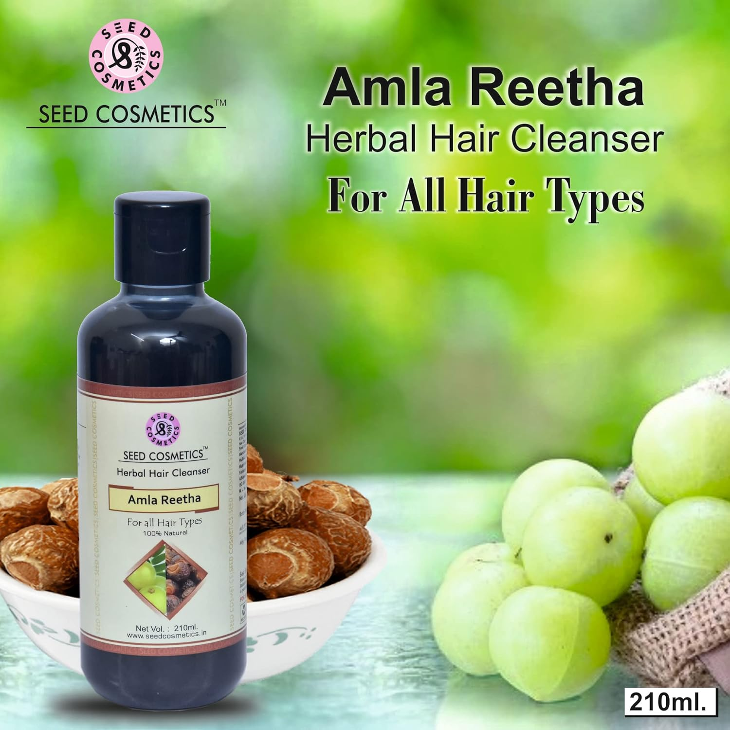 Seed Cosmetics Amla Reetha Herbal Hair Shampoo 100% Natural for Men and Women Pack of 4 (840Ml) image number 1