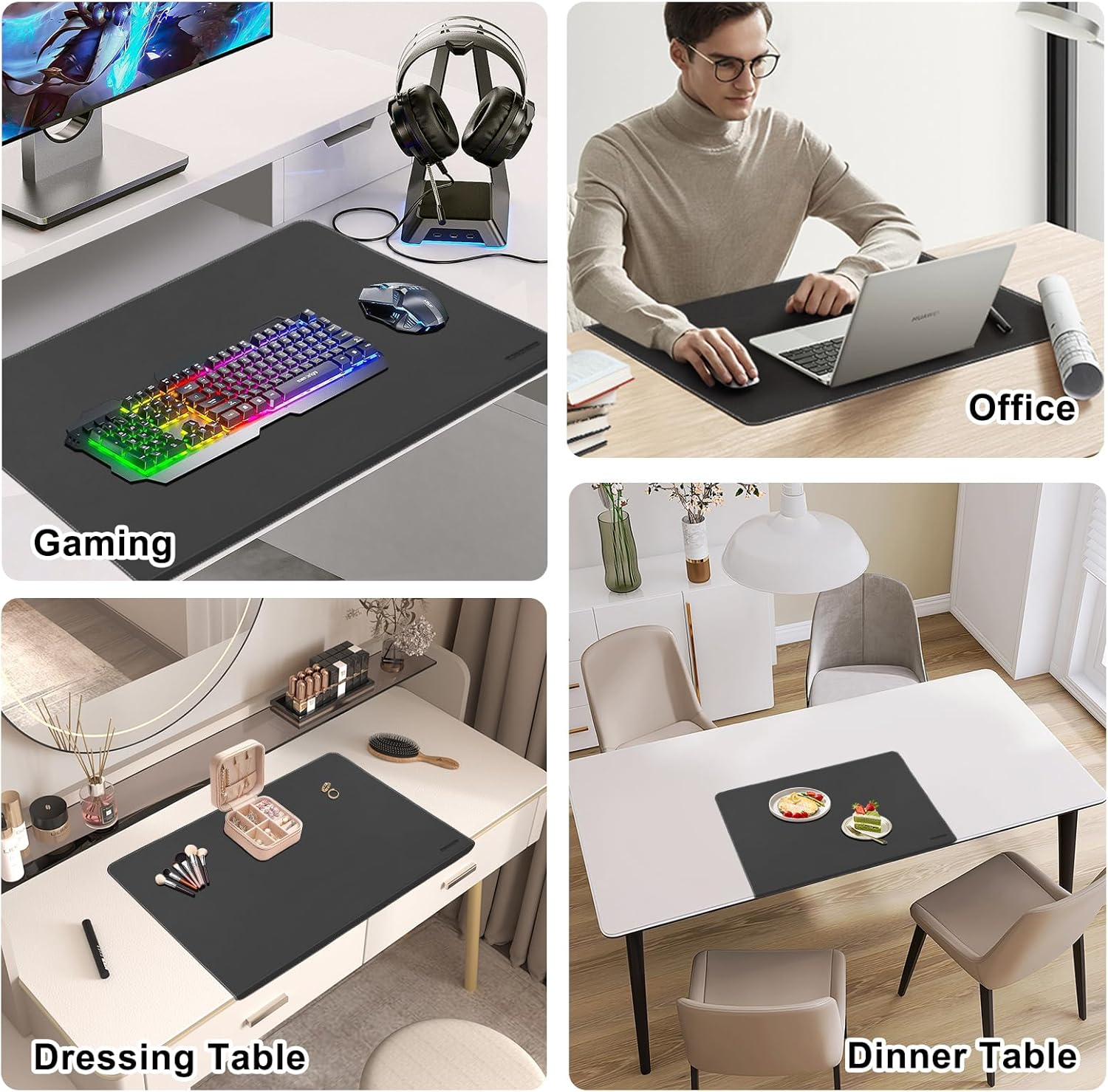 Non-Slip PU Leather Desk Mat,28.74" X 16.73" Desk Protector with Edge Protection,Waterproof Mouse Keyboard Gaming Writing Table Laptop Pad for Office and Home,Black image number 5