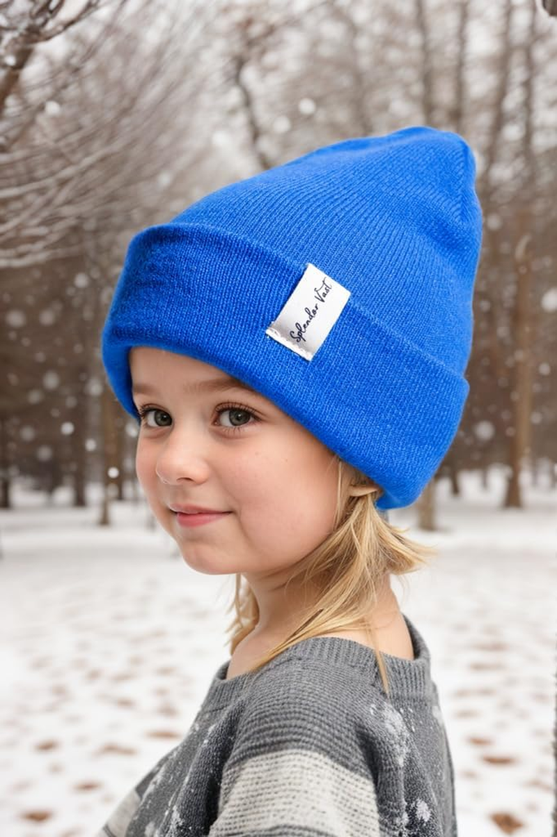 Splendor Vast Beanie for Children Unisex Knit Cuffed Plain Winter Beanies Hats Skull Cap - Dark Blue image number 3