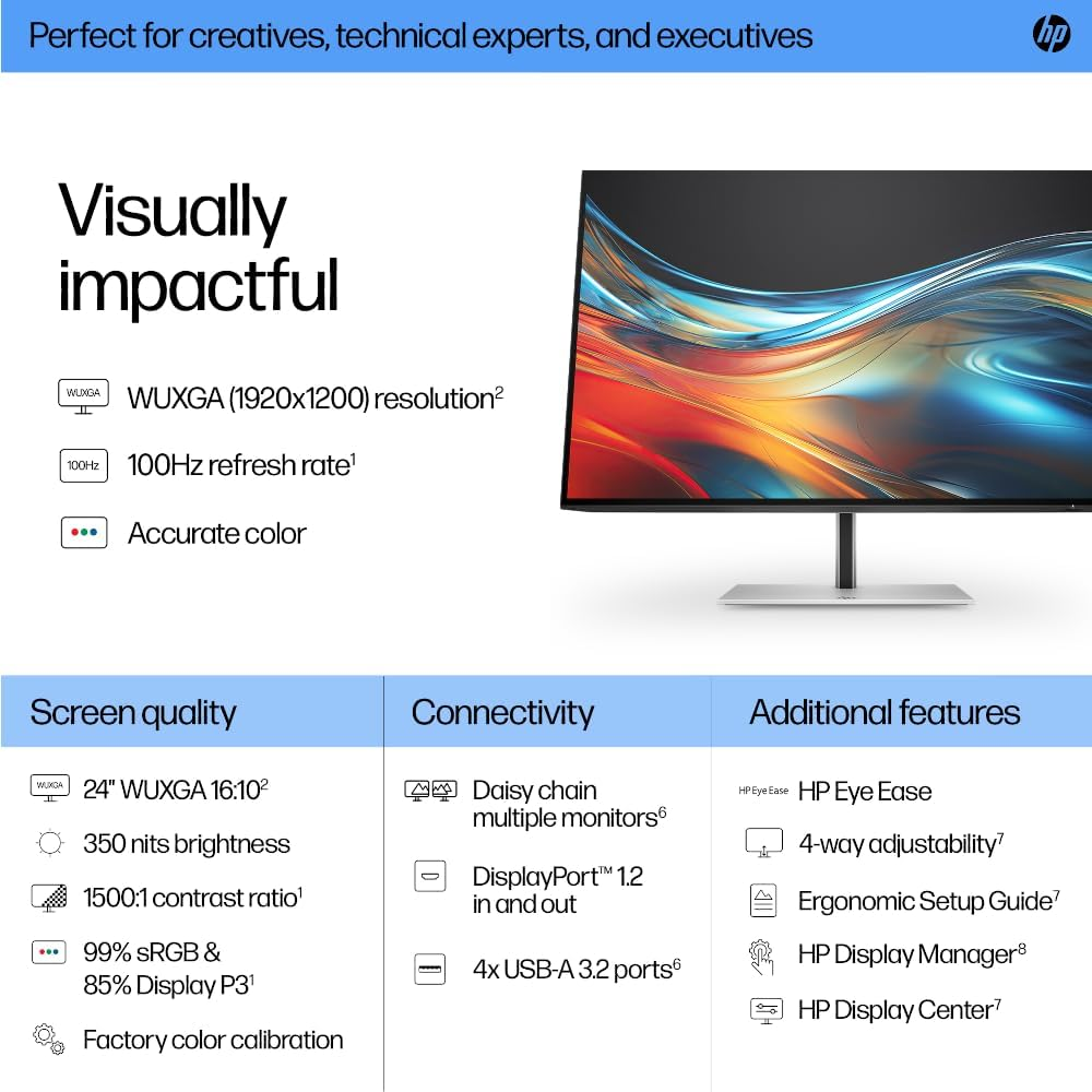HP Series 7 Pro 724Pn 24" WUXGA 16:10 IPS 100Hz Monitor - 8X534AA image number 4