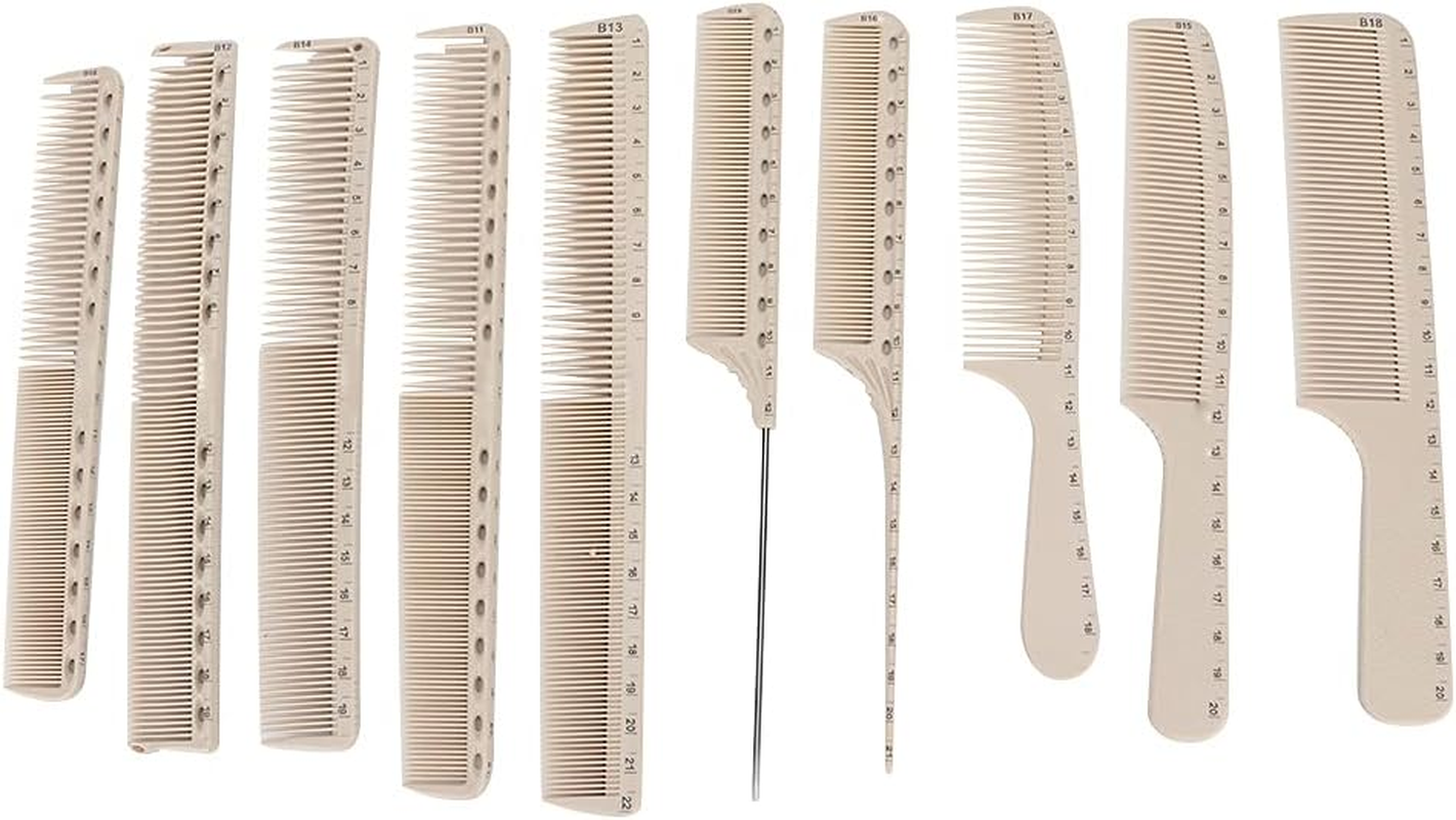 SYMY 10Pcs Professional Hairdressing Comb Barber Hair Styling Cutting Comb with Measure Scale Portable Anti-Static Long Measuring Professional Combs for Salon image number 1
