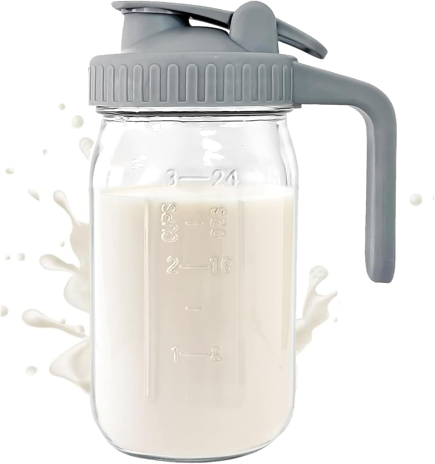 32 OZ Mason Jar Pitcher with Lid Double Leak Proof, Breast Milk Pitcher, 1 Quart Wide Mouth Breast Milk Pitcher for Fridge, Creamer Container for Coffee, Sun Tea, Juice image number 3