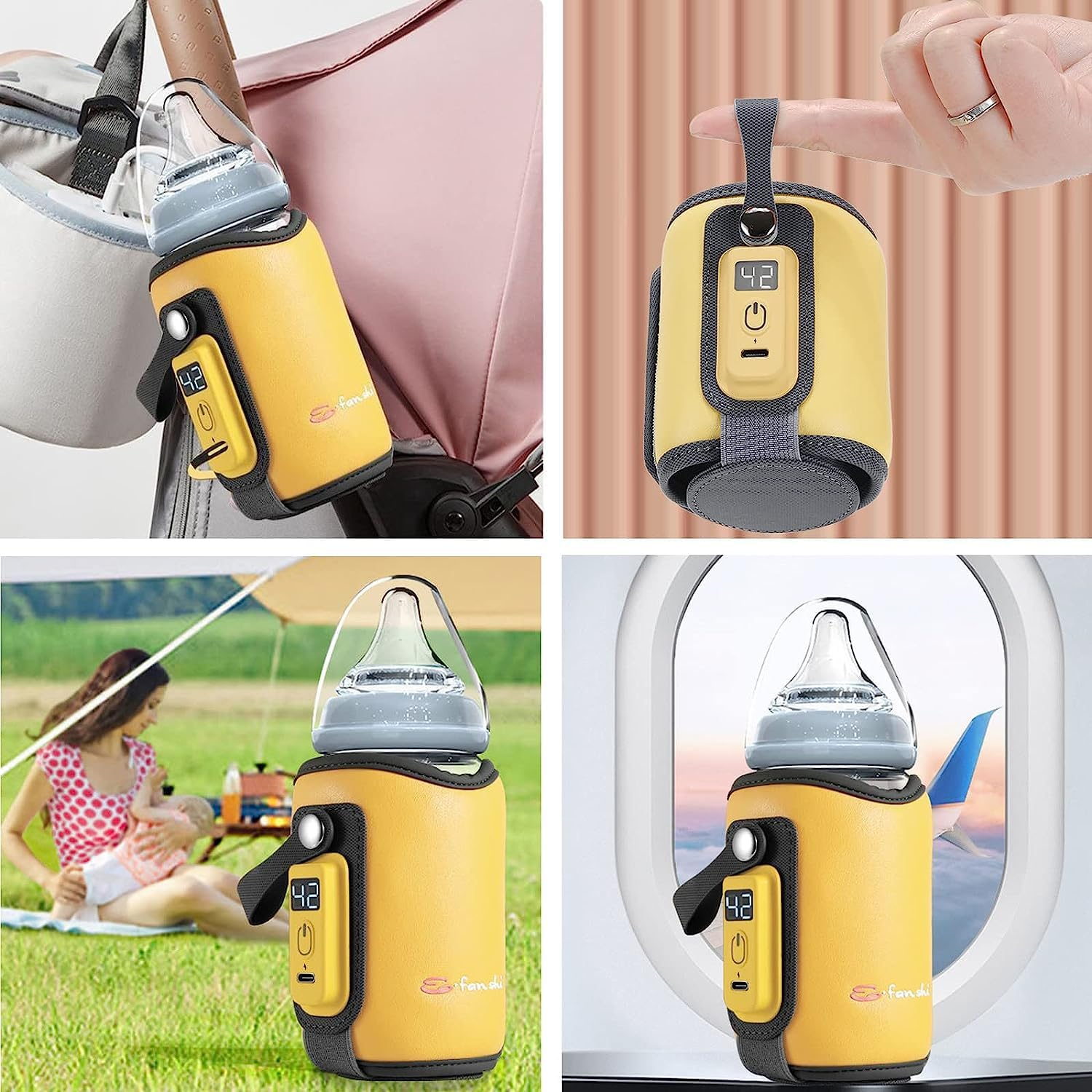 KGYMJR Baby Bottle Warmer, Portable Bottle Warmer Bag with USB Charge , Constant Temperature Bottle Warmer with Temperature Display,Five Gear Adjustable,Fast Heating for Night Feedingtravel Daily Use (Blue) - Orange image number 4