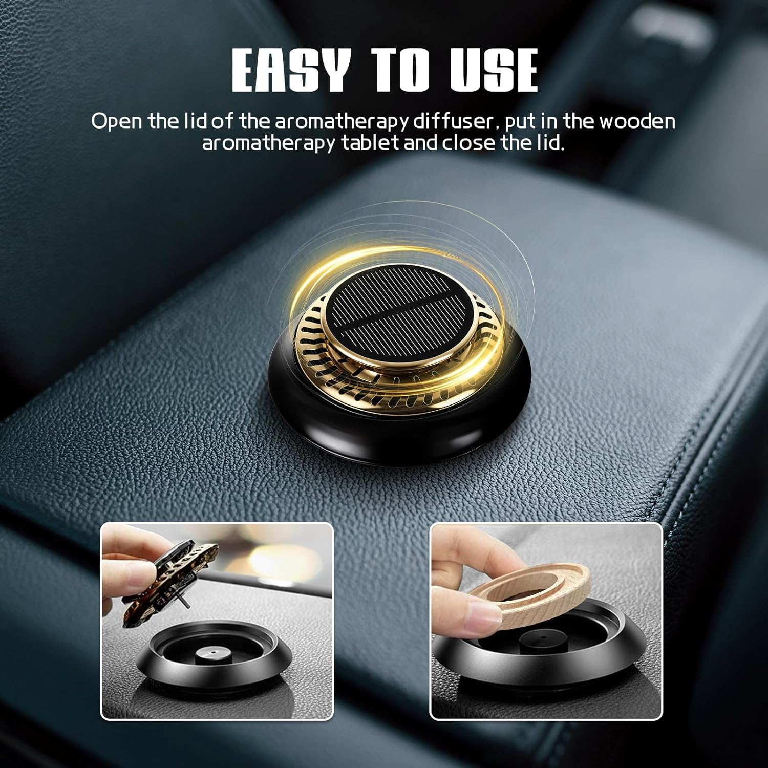 Wuyaoyao Car Air Freshener, Rotating Solar Energy Car Fragrance Diffuser, Long Lasting Automotive Scents Air Freshener Diffuser, Mini Aromatherapy Air Purifier for Most Vehicles (Black, Cologne)