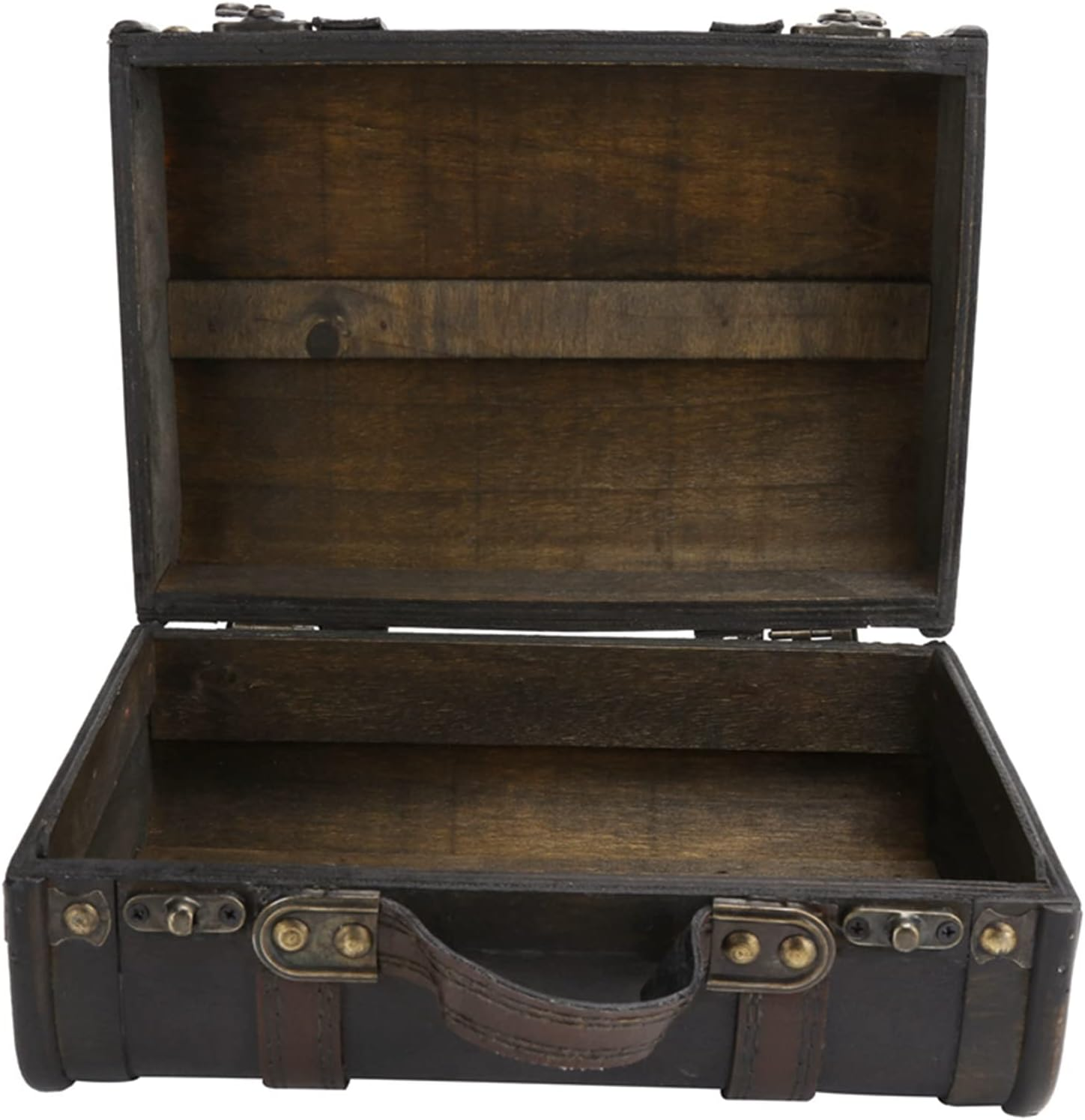 TREETDOBV Retro Suitcase Wooden Storage Box, Large Capacity Doublelayer Design with Firm Handle, Suitable for Studio Decoration, Window Display, Photography Prop Suitcase image number 4