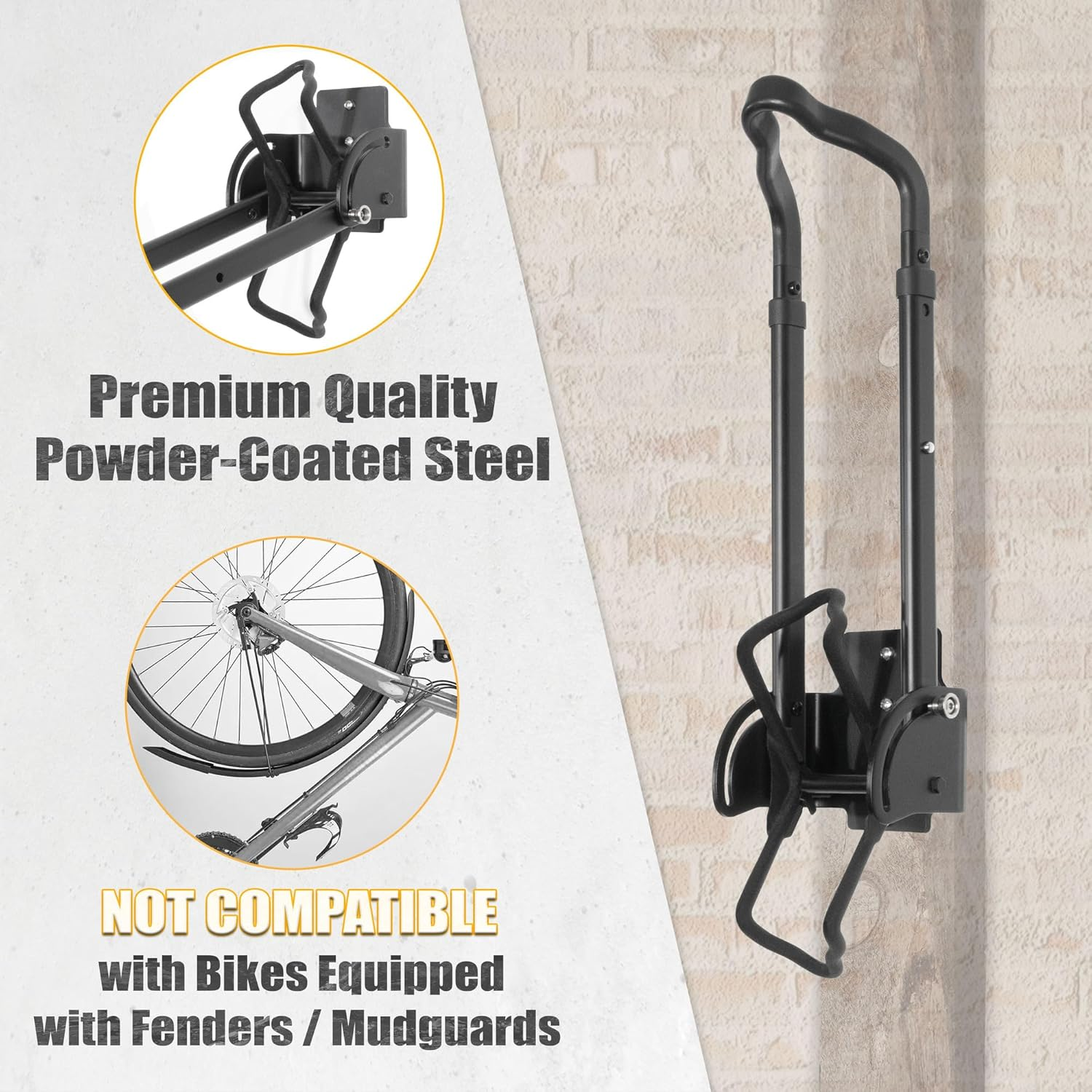 Cyclingdeal Bike Wall Mount Rack - Vertical Adjustable Foldable Bicycle Parking Rack - for 20"-29" MTB 700C Road Bikes Home Garage Storage - Max. Tire Width 2.4" - 1 Pack image number 2