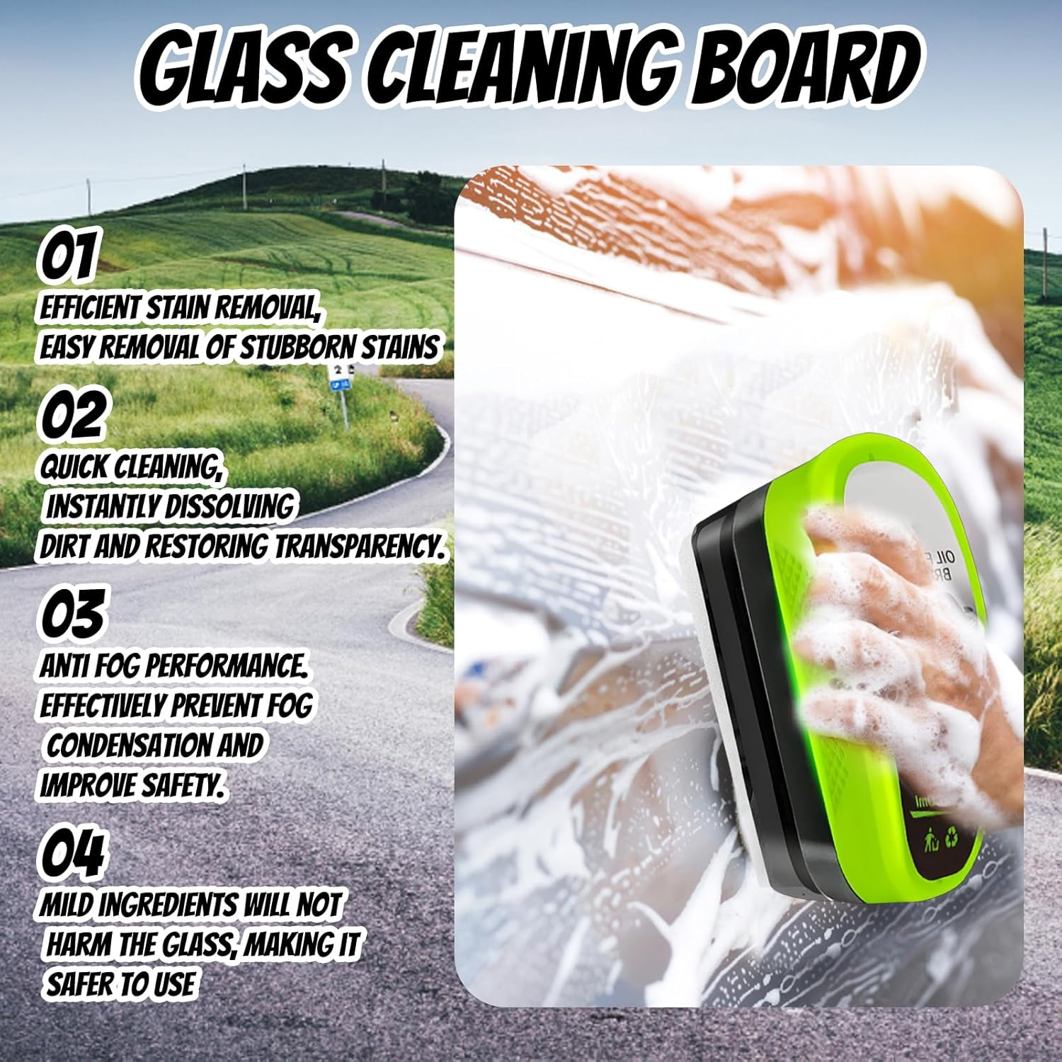 Clear Vision Windscreen Cleaner, 3 Pack Car Glass Cleaner for Clear Vision, Oil Film Removal Tool for Rainy Day Driving and Daily Maintenance image number 2