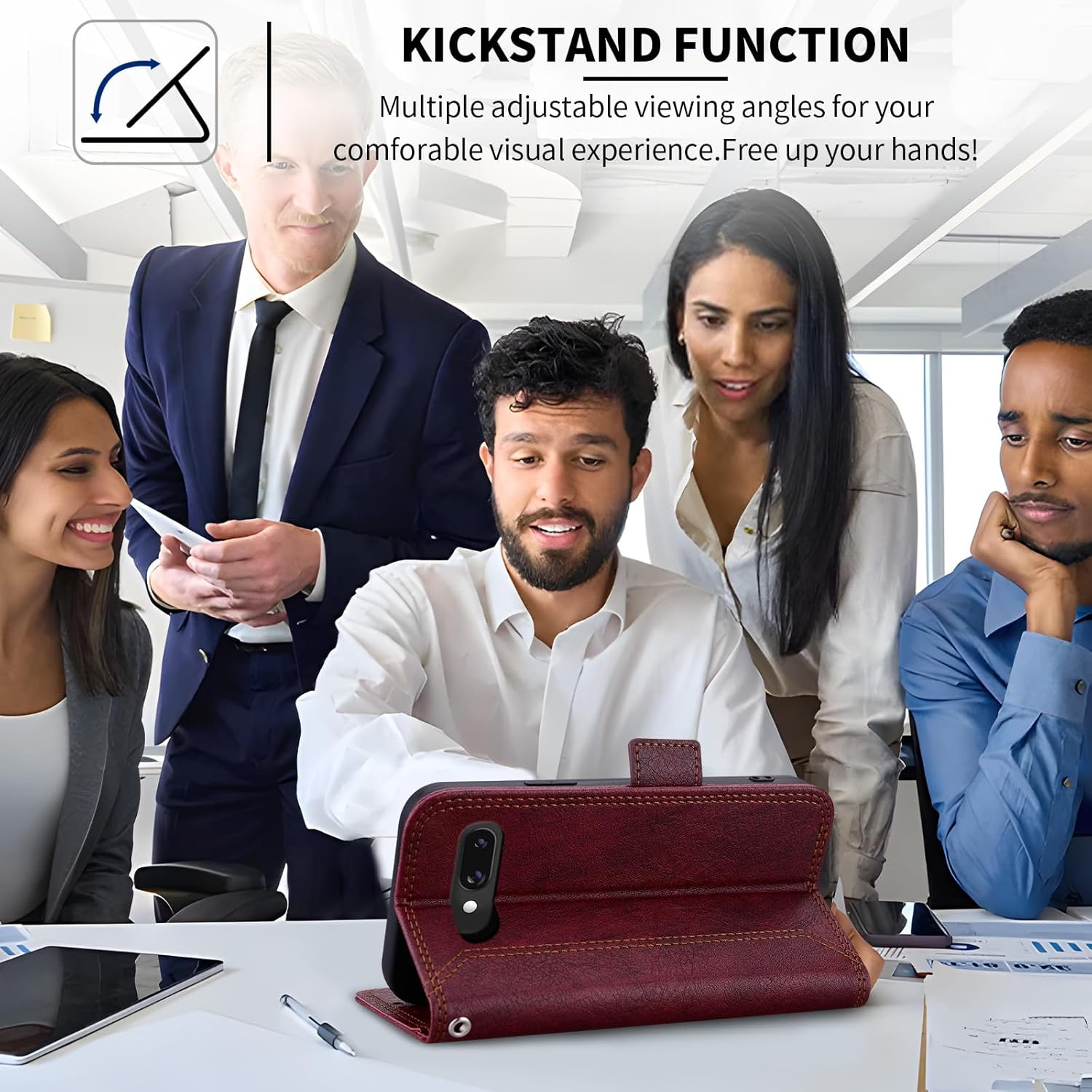 Oduio for Google Pixel 9A Wallet Case Leather Flip Folio Case with Card Holder Kickstand Shockproof Magnetic Protective Phone Cover for Men Women Pixel 9A RFID Wallet Cases 6.3 Inch Wine Red image number 4