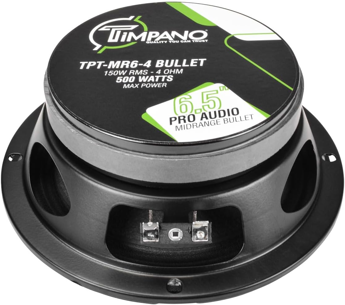 Timpano 1600 Watts Bundle 2X 6.5 Midrange Speakers TPT-MR6-4 Bullet 500 Watts, 4 Ohm + 2X Super Tweeters TPT-ST2 Chrome for Car Audio Systems (2 Speakers, 2 Tweeters)