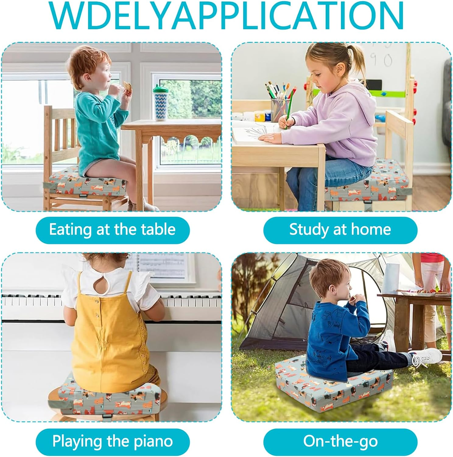 Toddler Booster Seat Dining, Kid Booster Seat for Dining Chair, Chair Booster Seat Pad Cushion with Adjustable Safety Belt and Fastening Strap Non Slip Kids Booster Seat for Dinner Table (Dog) image number 2