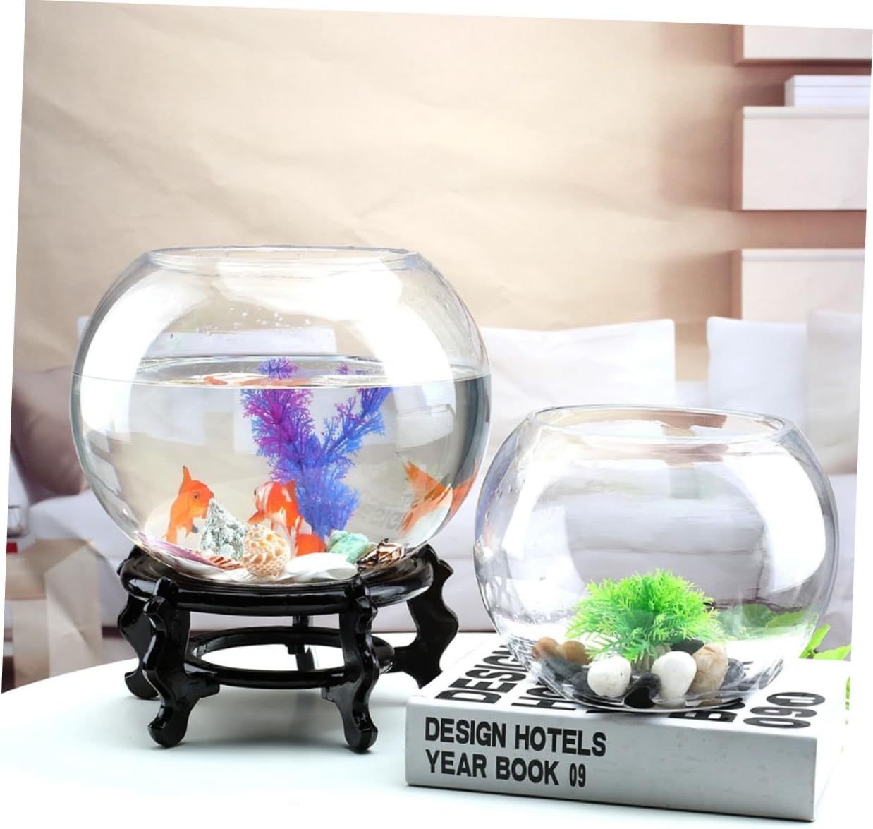 BESPORTBLE Transparent round Glass Fish Tank Multi-Function Betta Aquarium Bowl for Desktop Decor Clear Goldfish and Aquatic Pets Habitat Glass Plant Pot for Office and Living Sphere Design image number 3
