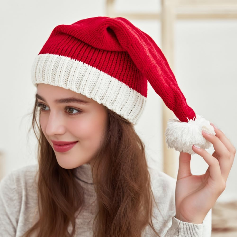 Kiwinvou Christmas Hat, Santa Hat, Parent-Child Knitted Xmas Holiday Hat Warm Soft for Adults Kids image number 5