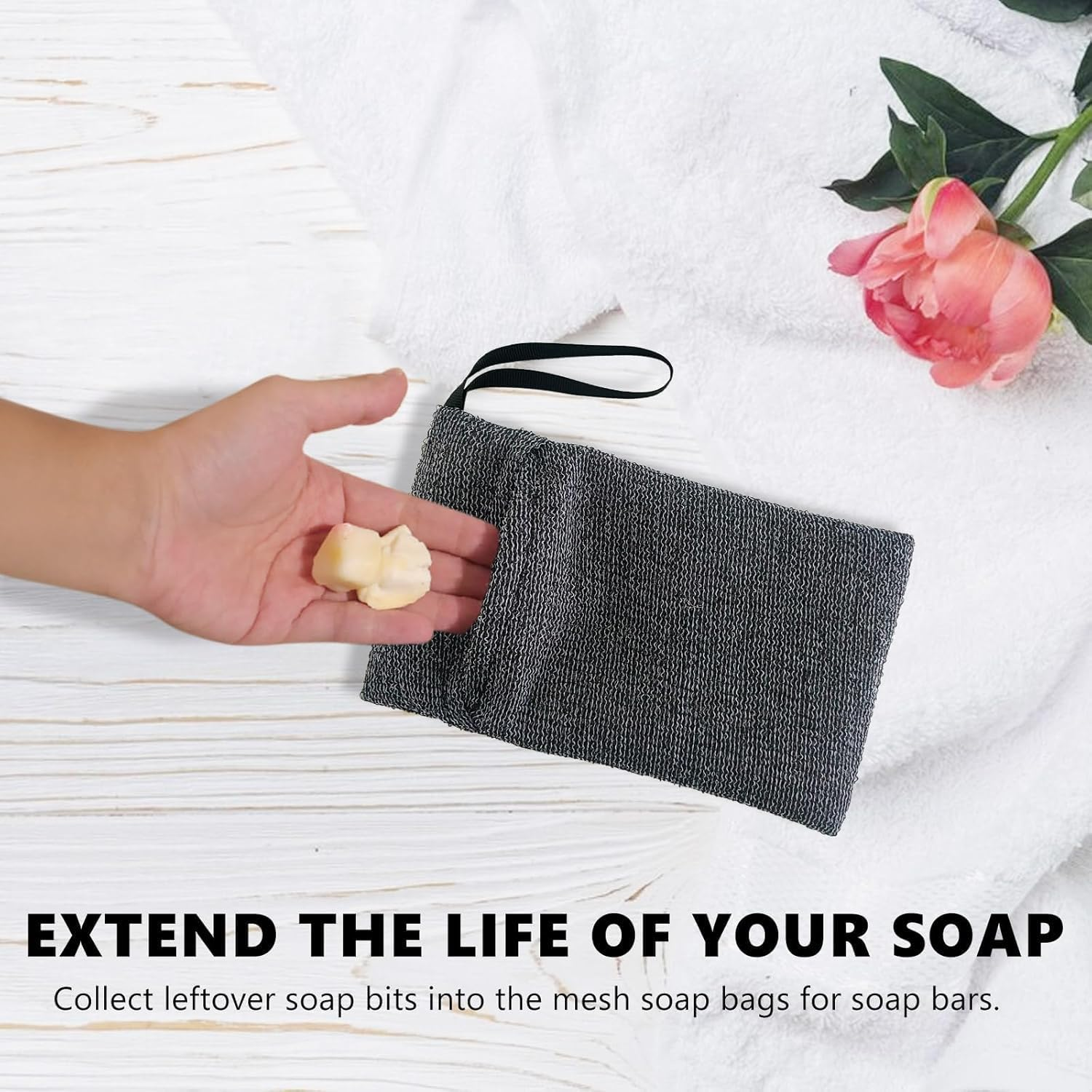 2-Pack Exfoliating Soap Bag,Mesh Soap Saver Pouch for Rich Lather, Gentle Body Scrubber & Foaming Soap Pocket &ndash; Ideal for Bath & Shower (Grey) image number 6