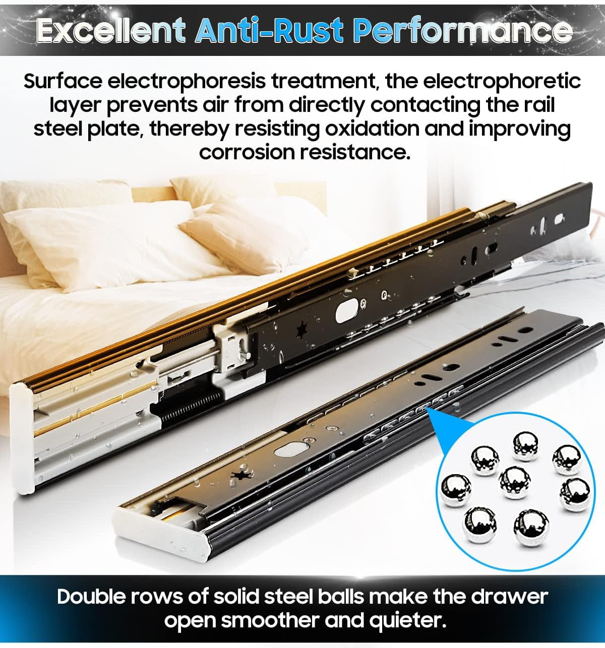 Soft Close Drawer Runners Full Extension 300 350 400 450 500 550 600 Mm Ball Bearing Drawer Runners Slides Replacement Rails Track Guide Glides for Kitchen Bedroom Cabinets Heavy Duty 45Kg 1 Pair image number 2