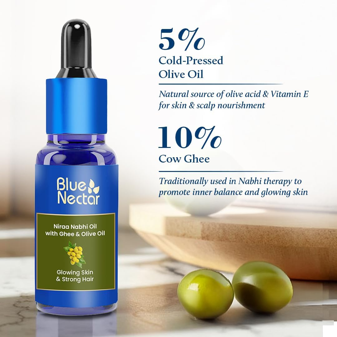 Blue Nectar Ayurveda Nabhi Oil with Ghee & Olive | Natural Belly Button Oil for Radiant Skin, Strong Hair & Deep Hydration (22 Herbs, 30Ml) image number 3