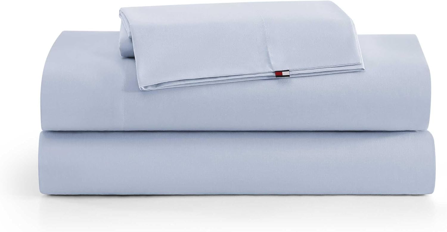 Tommy Hilfiger - King Bed Sheets, Moisture-Wicking Cotton Bedding with Matching Pillowcase, Lightweight Bed Set, Deep Pockets, Oeko-Tex Certified (Performance Cooling Navy)