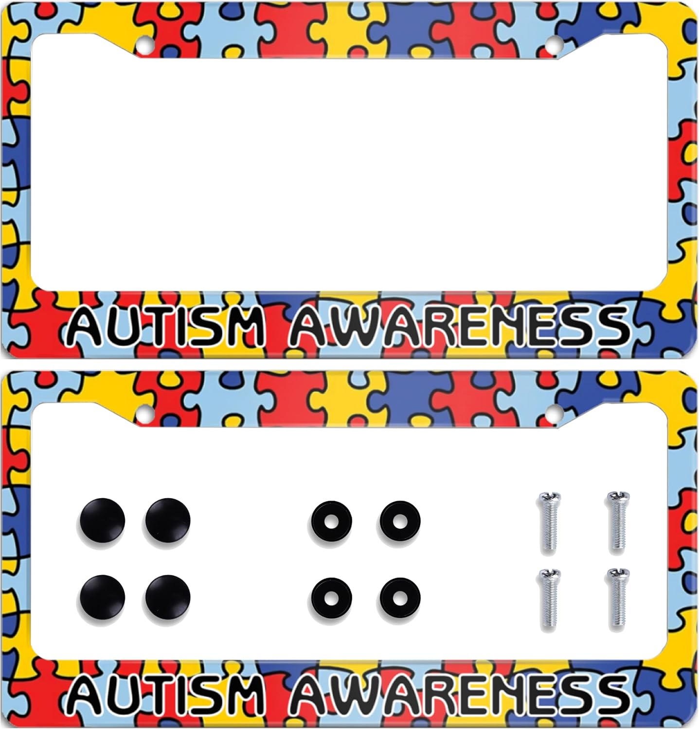 Personalized License Plate Frame Metal Autism Awareness Puzzle License Plate Cover Accessory Decorative 2 Holes and Screws Fits US Standard License Plates Size: 12.2 X 6.3 Inches for Men Women