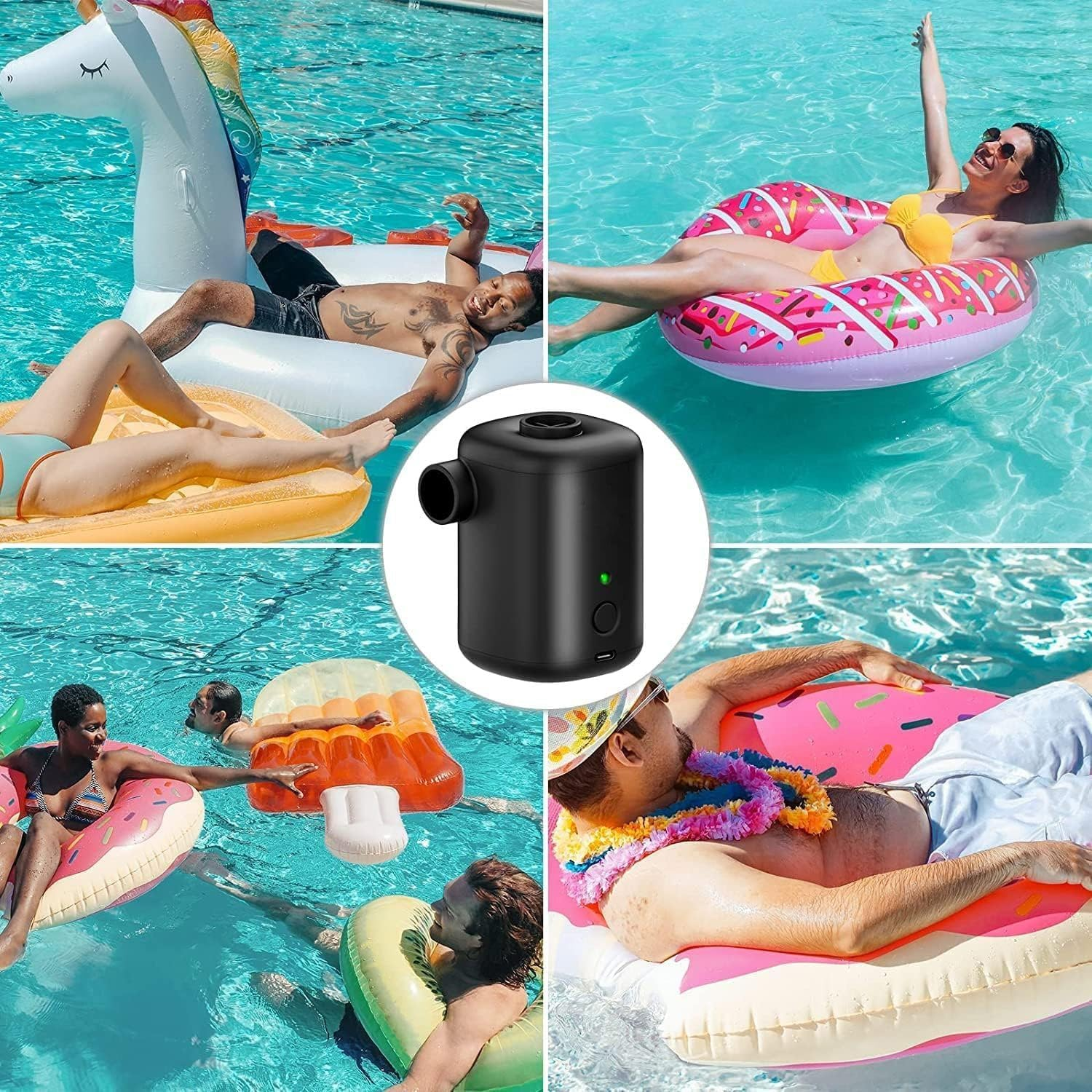 Electric Air Pump, Rechargeable Air Mattress Pump, 4000Pa 12W Mini Portable Inflator Pump with 4 Nozzles, Perfect for Air Mattress Bed/Swimming Pool Floats Toys/Swimming Ring/Vacuum Bags