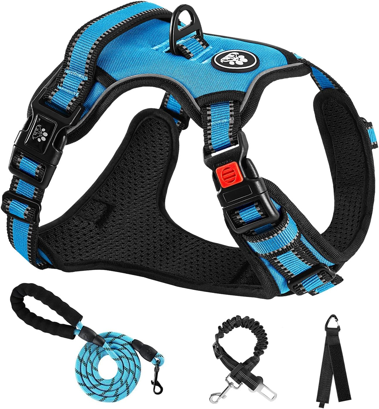 NESTROAD No Pull Dog Harness, Adjustable Oxford Dog Vest Harness with Leash, Reflective No-Choke Pet Harness with Easy Control Soft Handle for Small Medium Dogs(Medium, Blue) image number 6