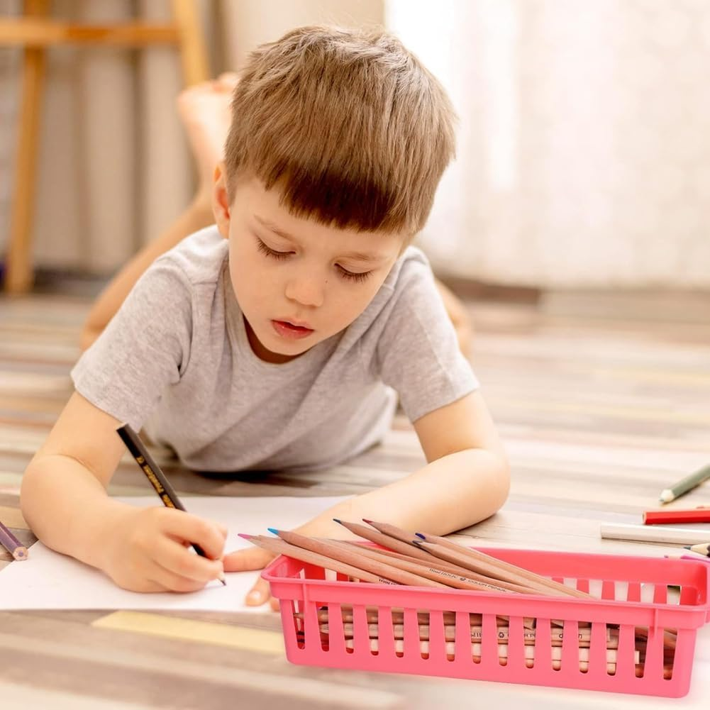 Veumoie 12 Pack Pencil Organizer Basket Trays, Rainbow Colors Desk Storage for Kids, Classroom Supply Holders for School image number 2