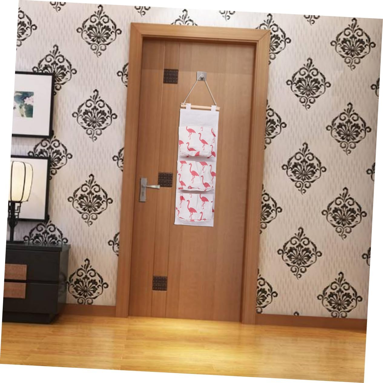 Hohopeti 2Pcs Flamingo Canvas Storage Bag Wall Hanging Storage Cotton Fabric Home Organizer Easy to Use image number 4