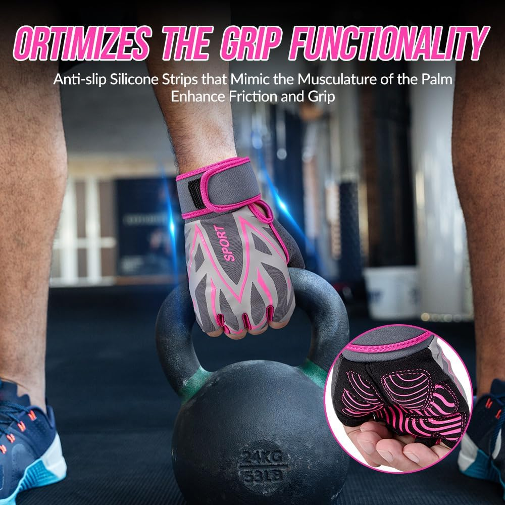 AUTOWT Workout Gloves for Men & Women, Breathable Half Finger Gym Gloves with Thick Padding & Non-Slip Grip, Lightweight Weight Lifting Gloves with Wrist Support for Cycling Climbing Rowing