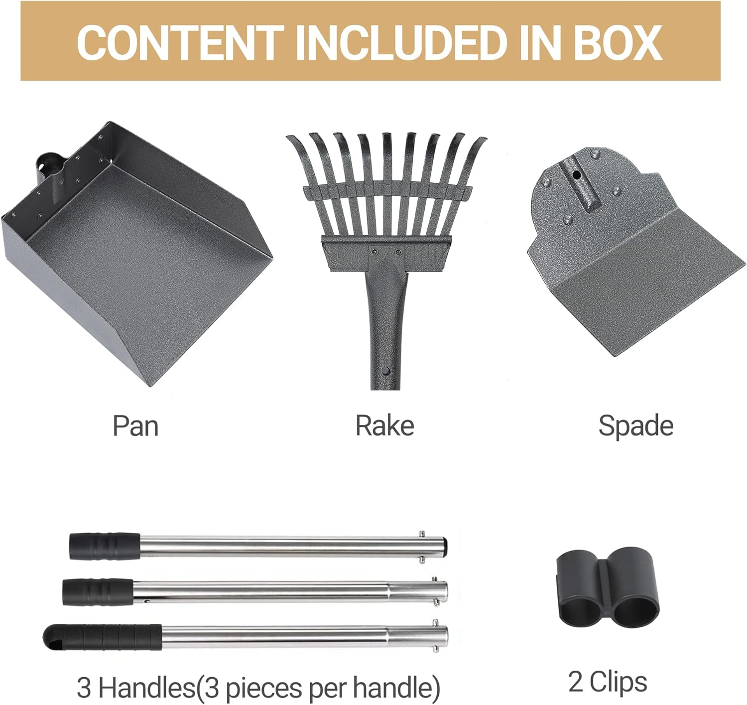 Heeyoo Dog Pooper Scooper, Dog Poop Tray and Rake Set, Pet Waste Removal Scoop with Long Adjustable Sectional Stainless Handles