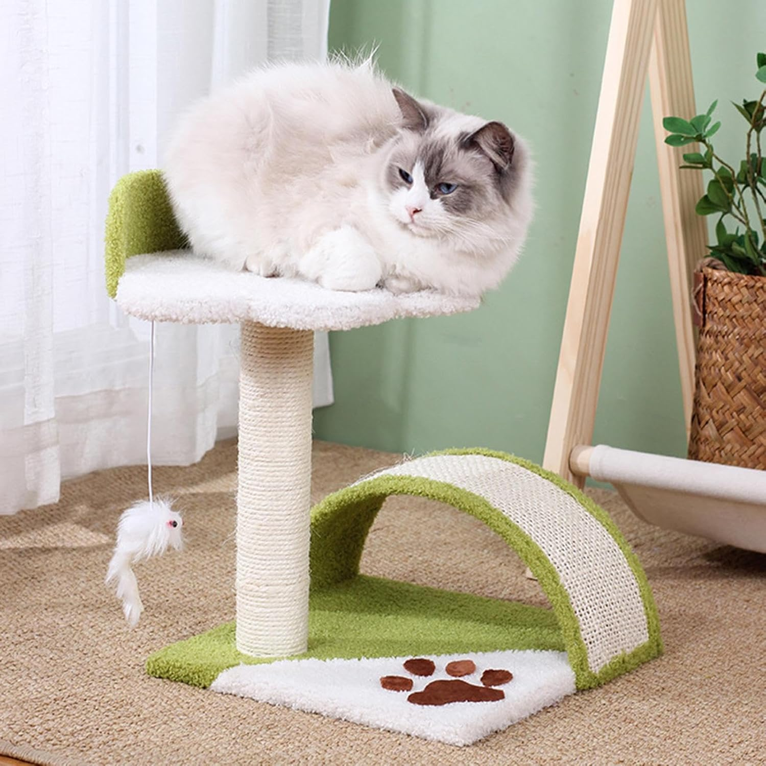 Cat Post for Indoor Cats | Cat Scratch Board,Cat Teaser Ball Kitten Scratcher Toy, Sisal Scratch Board - Claw Grinding, Sisal Cat Tree Tower for Kitten image number 6