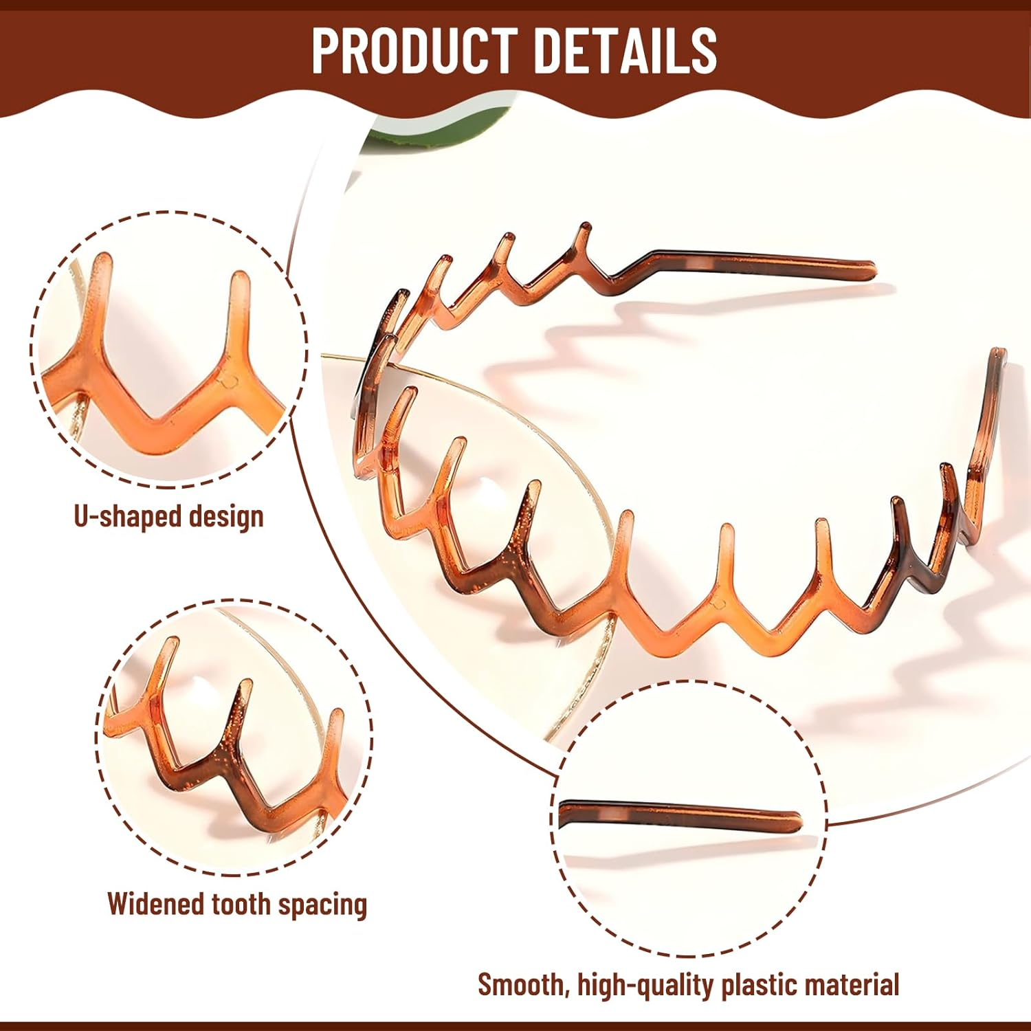 Evadollina Hairbands for Women, 2 Pieces Hairbands, Hair Accessories, Hair Clip, Hairpins, Clips, Headband, Zigzag Hairband, Hairbands, Women, Christmas Gifts image number 1