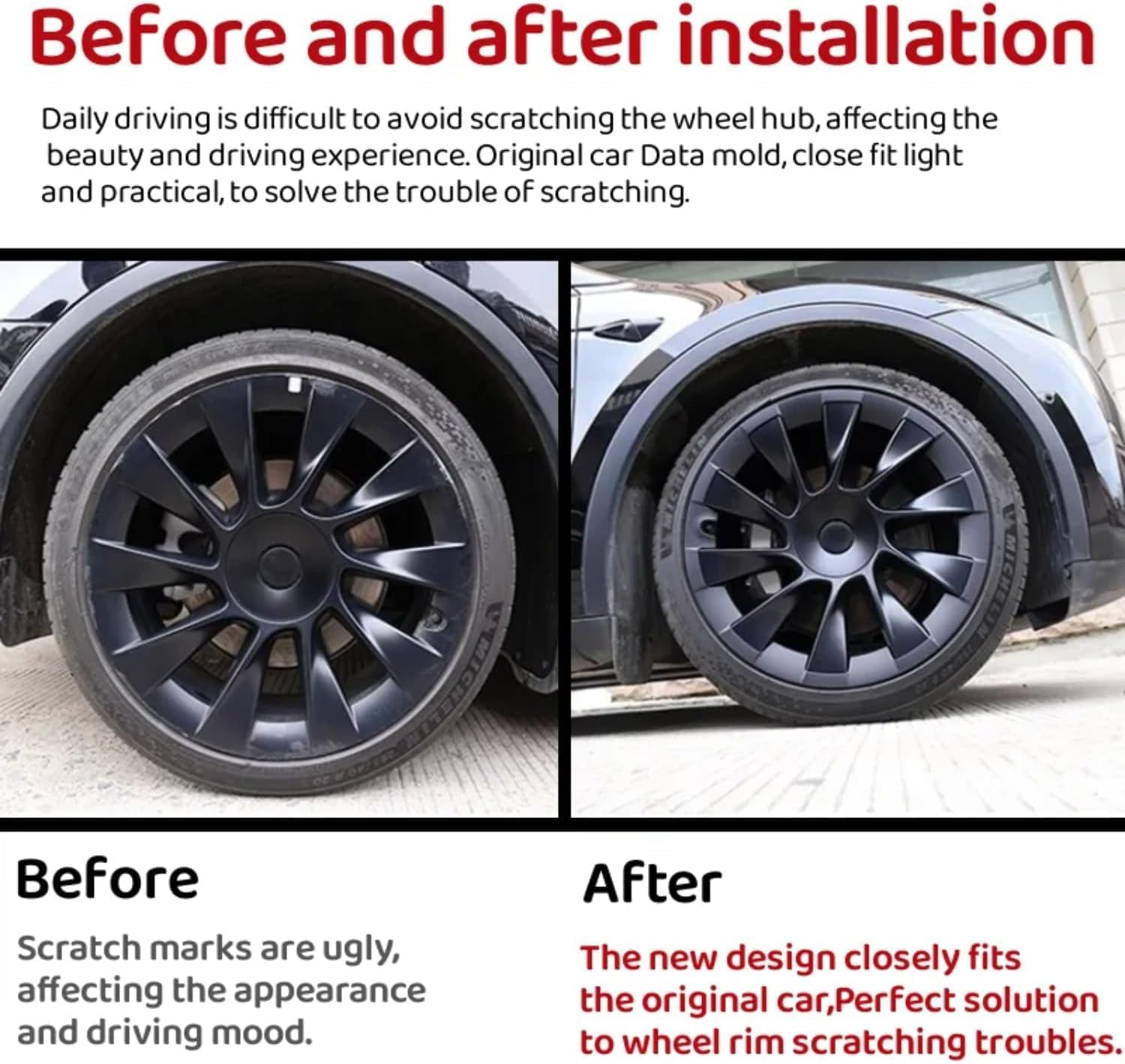 For Tesla Model Y 20 Inches Wheel Rim Protector Rim, 4 PCS ABS Rim Hubcaps Cover for Tesla Model Y 2017-2024, 20 Inch Wheel Rim Protection Accessories, Black image number 3