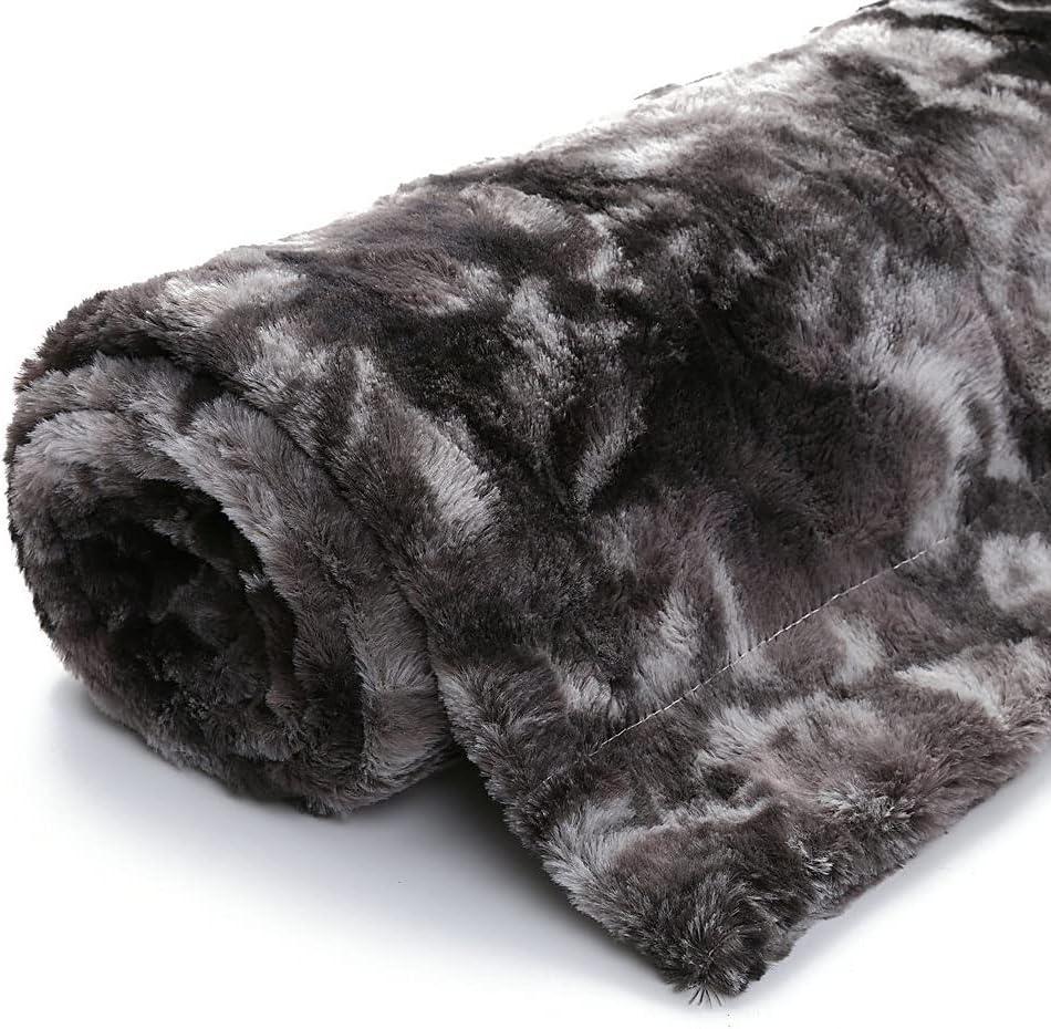 Faux Fur Throw Blanket ，Luxury Soft Plush Shaggy Fleece Blanket Warm Fluffy Blanket for Bed Couch Chair Fall Winter Spring Living Room (160X200Cm) - Black